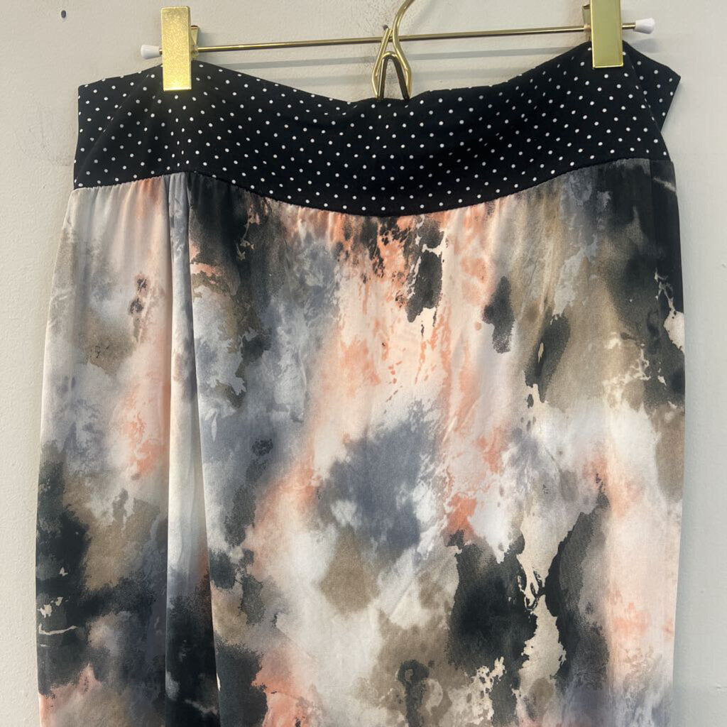 Black/ Cream Print Reversible Sides Maxi Skirt Large