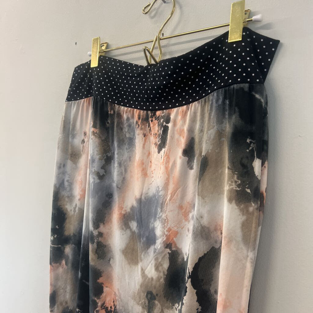 Black/ Cream Print Reversible Sides Maxi Skirt Large