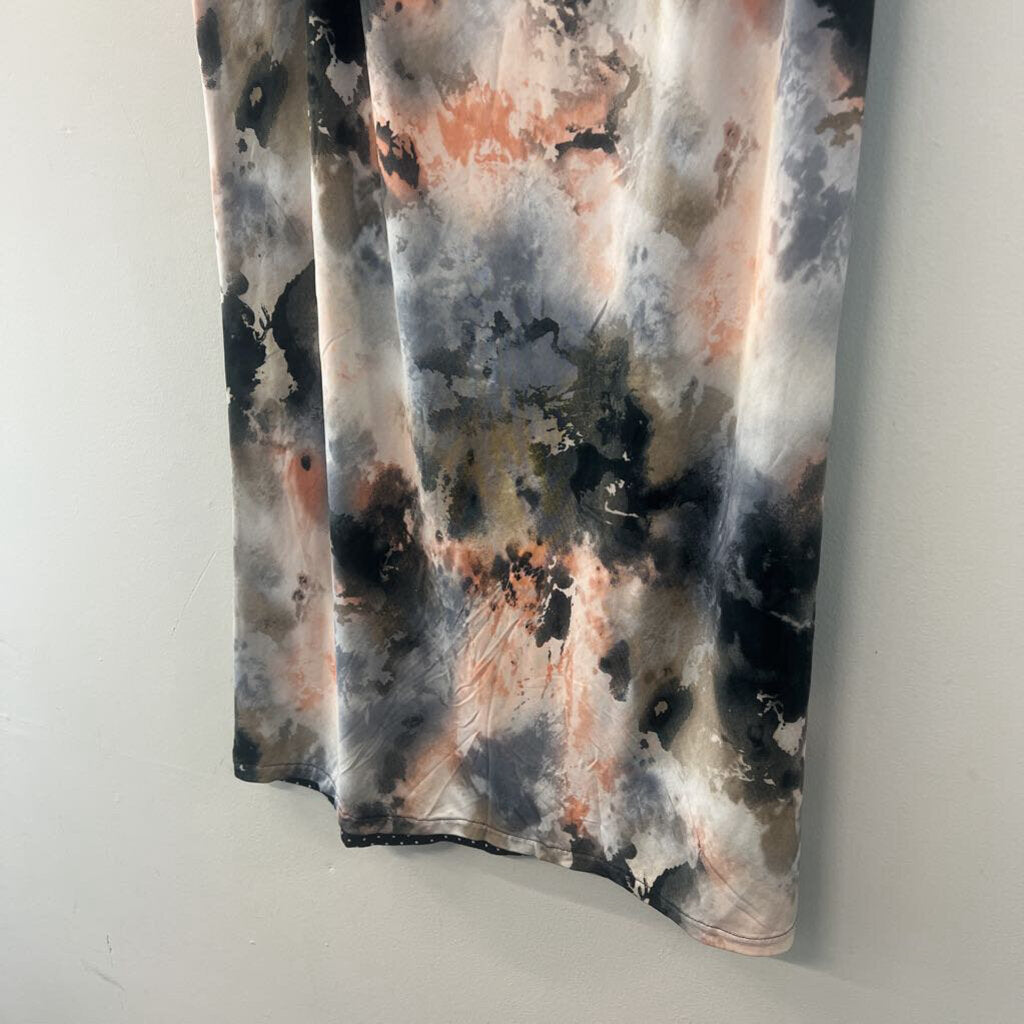 Black/ Cream Print Reversible Sides Maxi Skirt Large