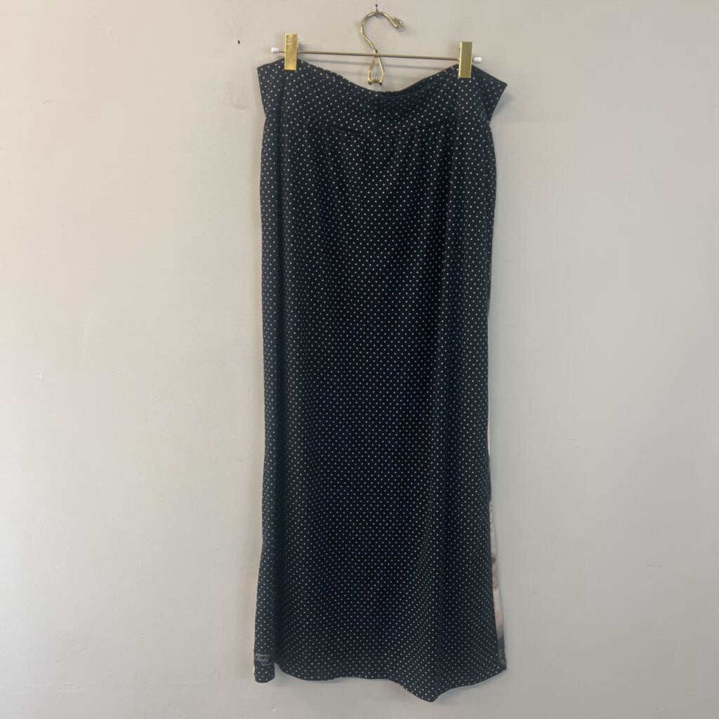 Black/ Cream Print Reversible Sides Maxi Skirt Large