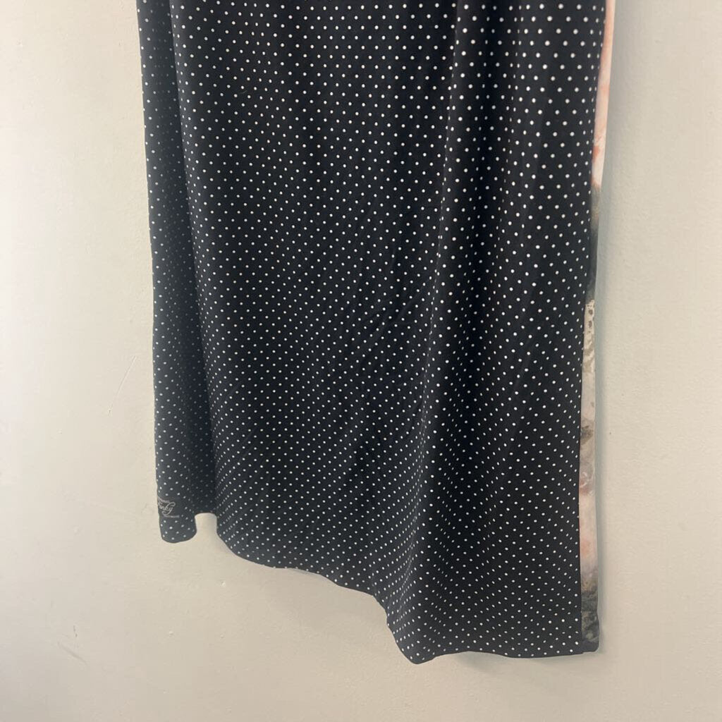 Black/ Cream Print Reversible Sides Maxi Skirt Large