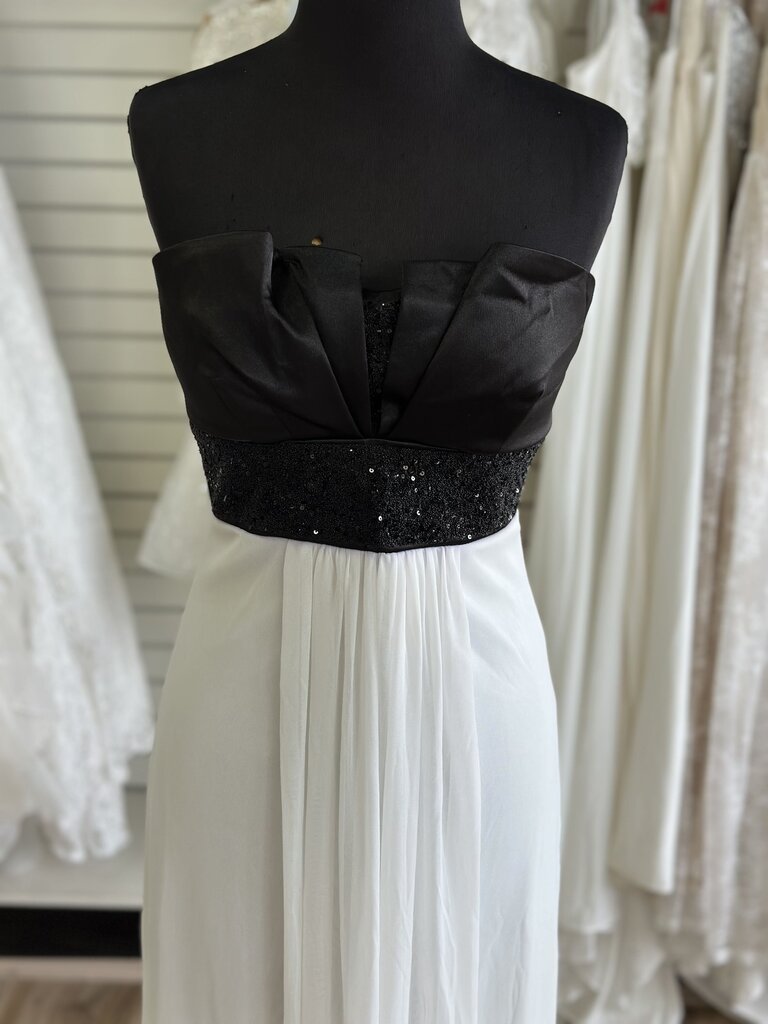 Sequin Hearts Black Strapless Top White Skirt Long Formal Dress 3