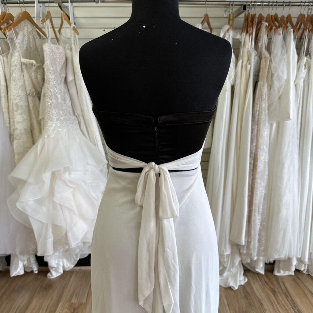 Sequin Hearts Black Strapless Top White Skirt Long Formal Dress 3