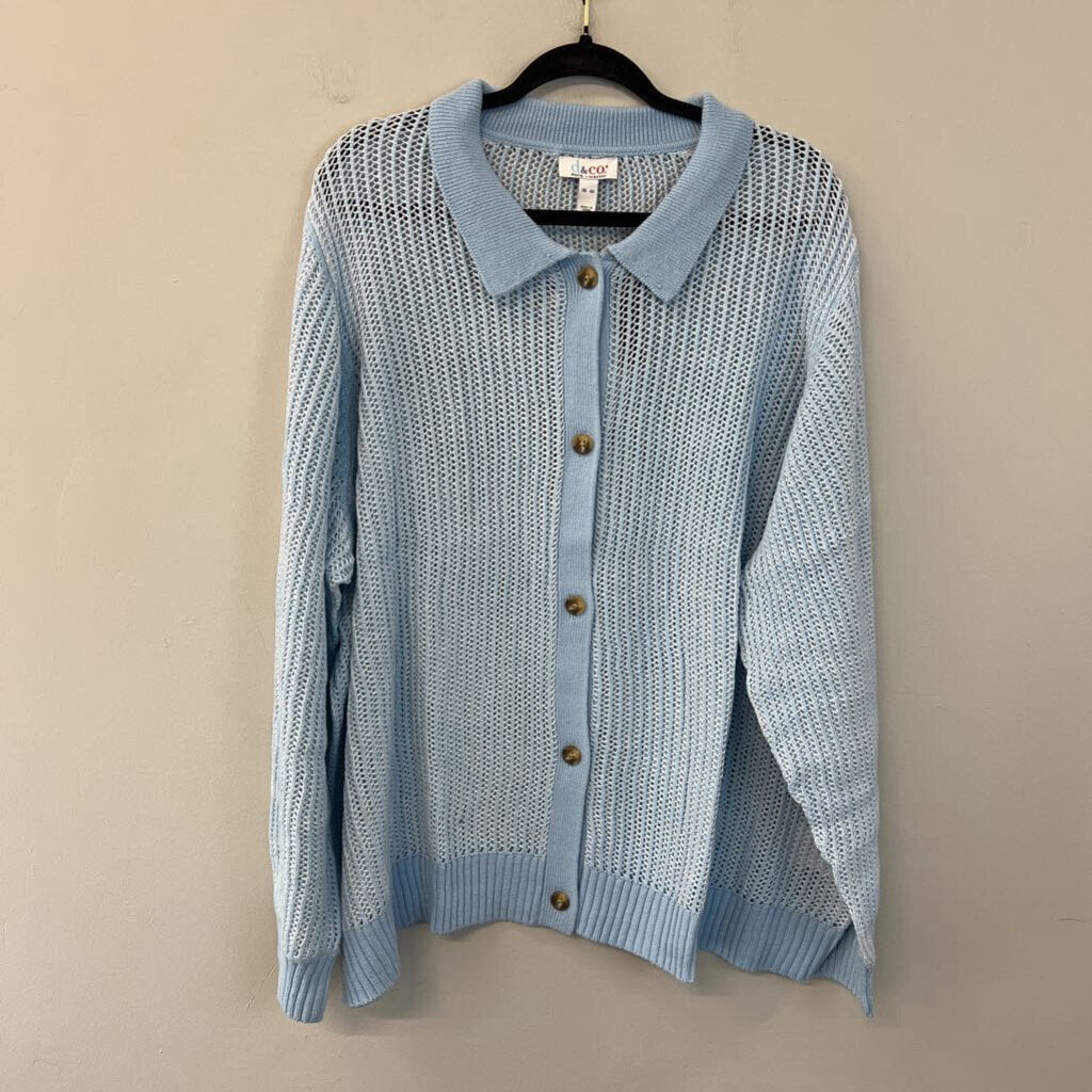 D&Co Blue Open Knit Long Sleeve Button Down Top 4X