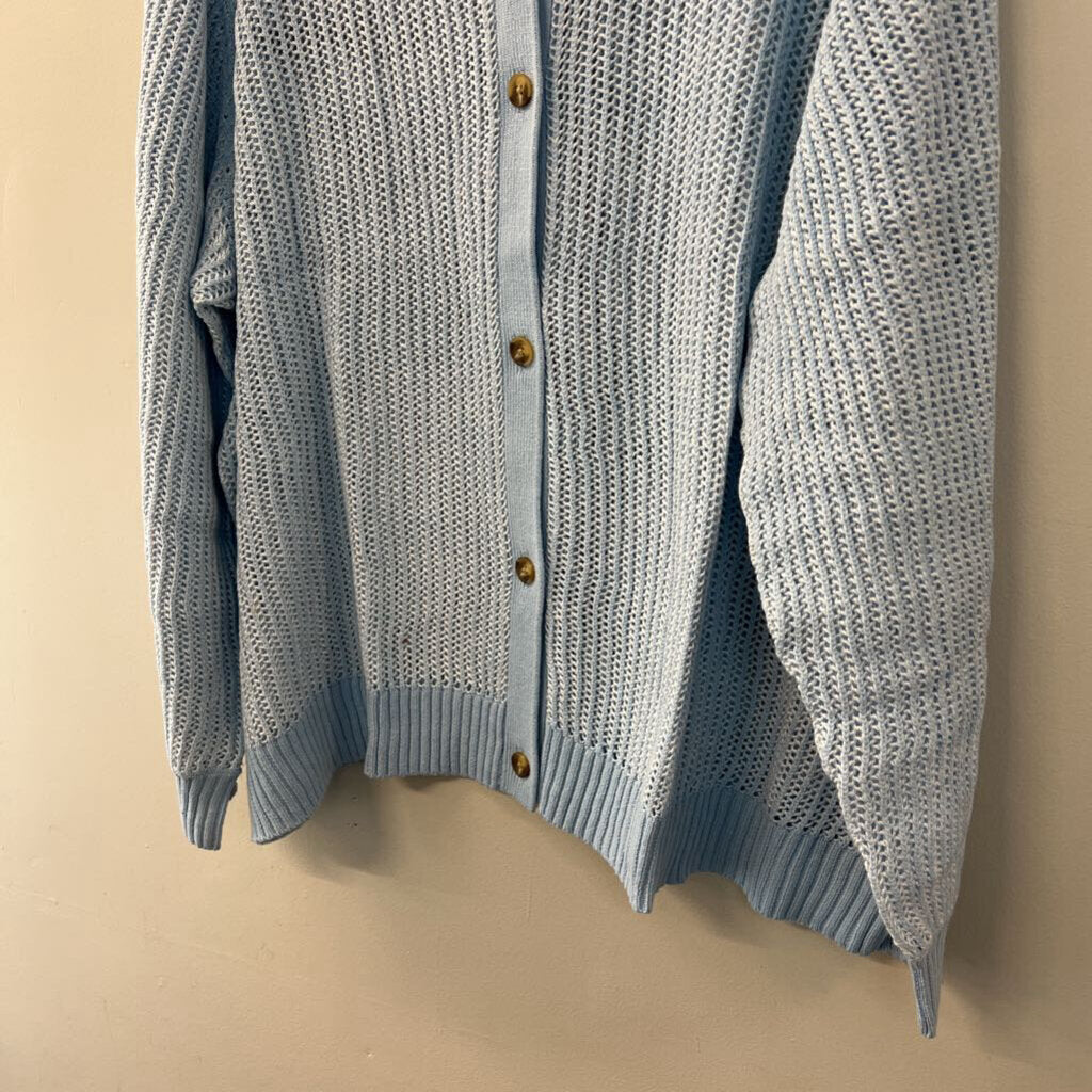 D&Co Blue Open Knit Long Sleeve Button Down Top 4X