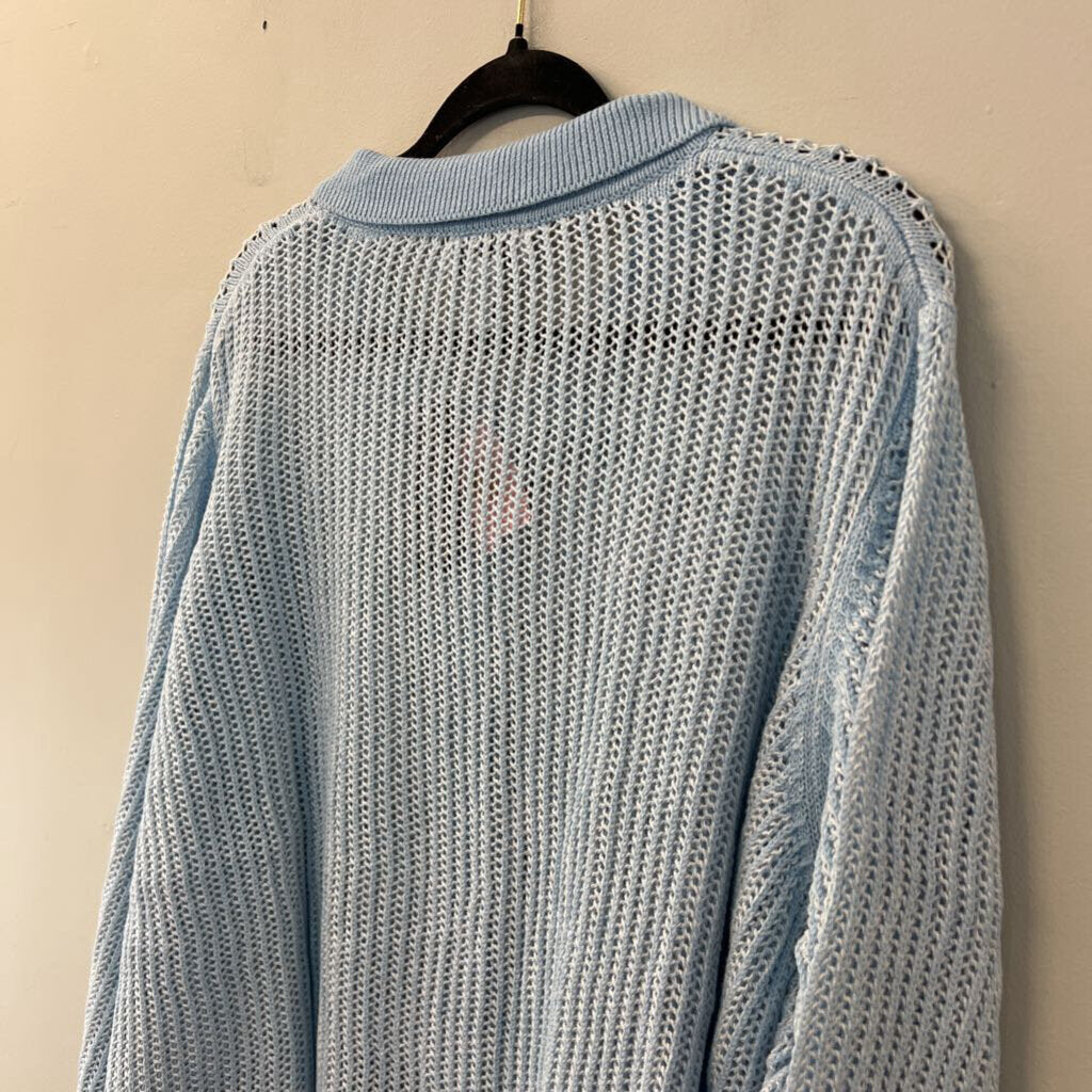 D&Co Blue Open Knit Long Sleeve Button Down Top 4X
