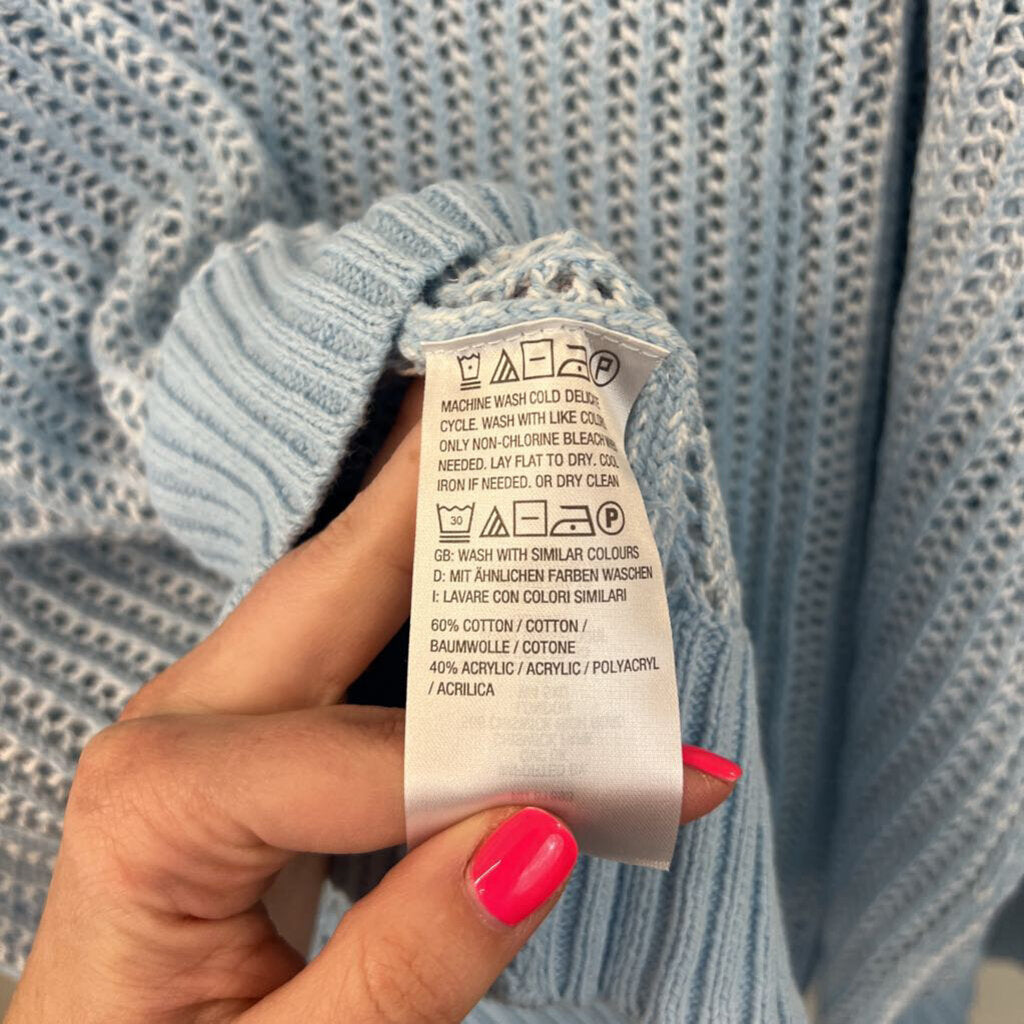 D&Co Blue Open Knit Long Sleeve Button Down Top 4X