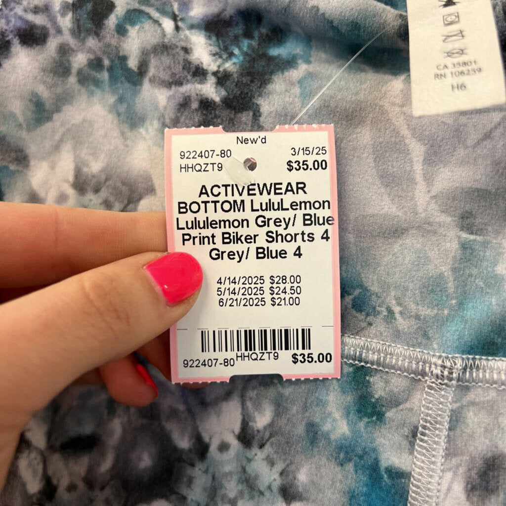 Lululemon Grey/ Blue Print Biker Shorts 4