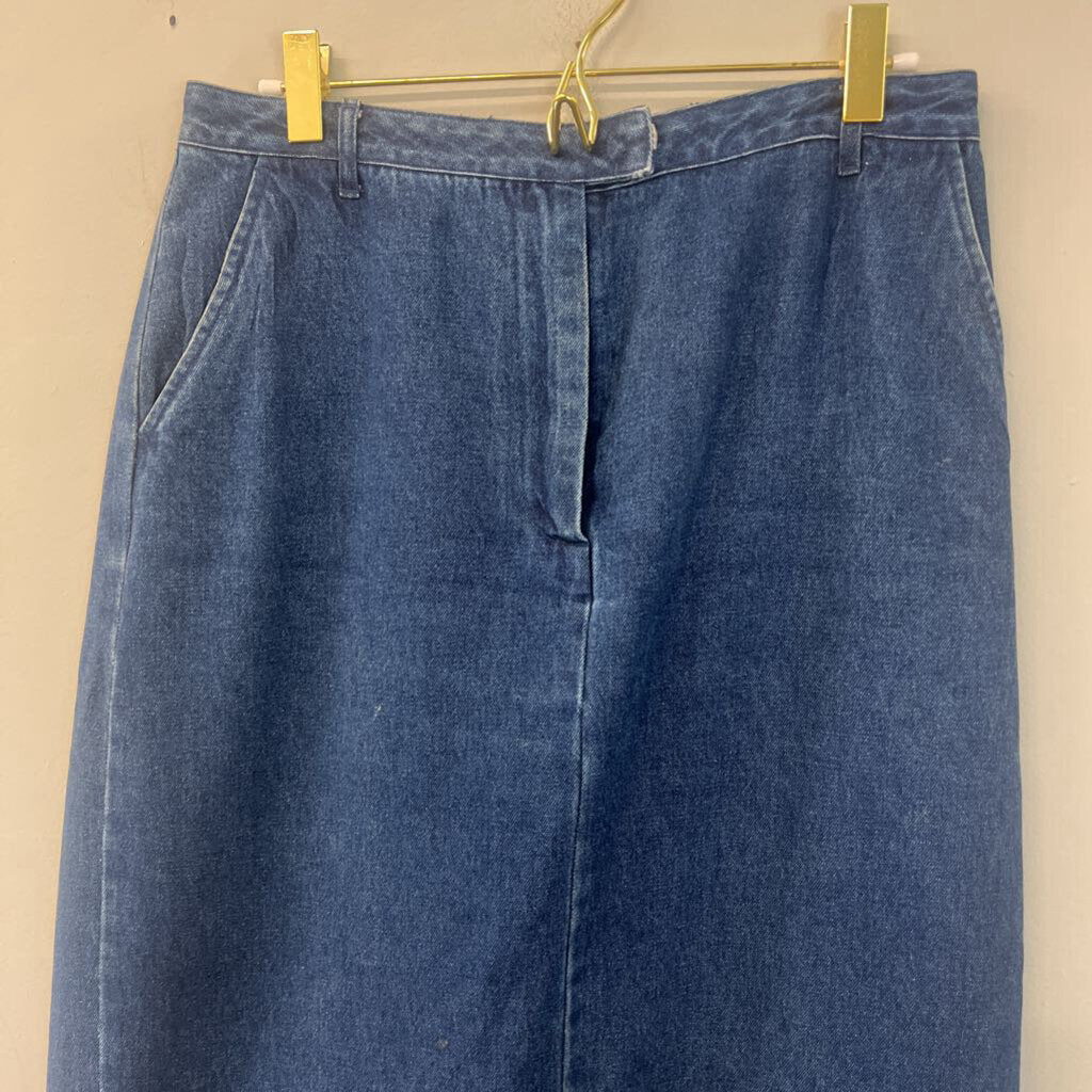 Vintage Mountain Lake Dark Wash Denim Maxi Skirt 10