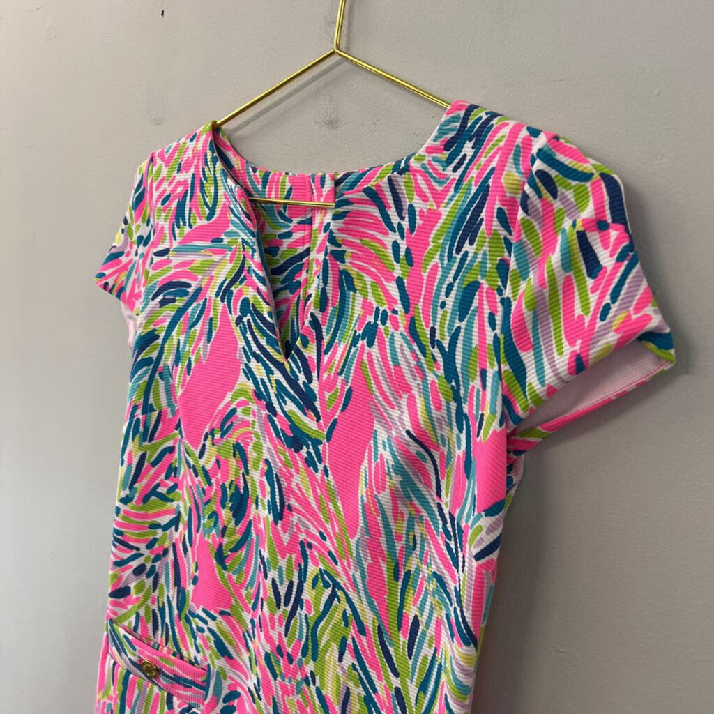 Lilly Pulitzer Pink/ Multi Print Short Sleeve Structured Dress Extra Small