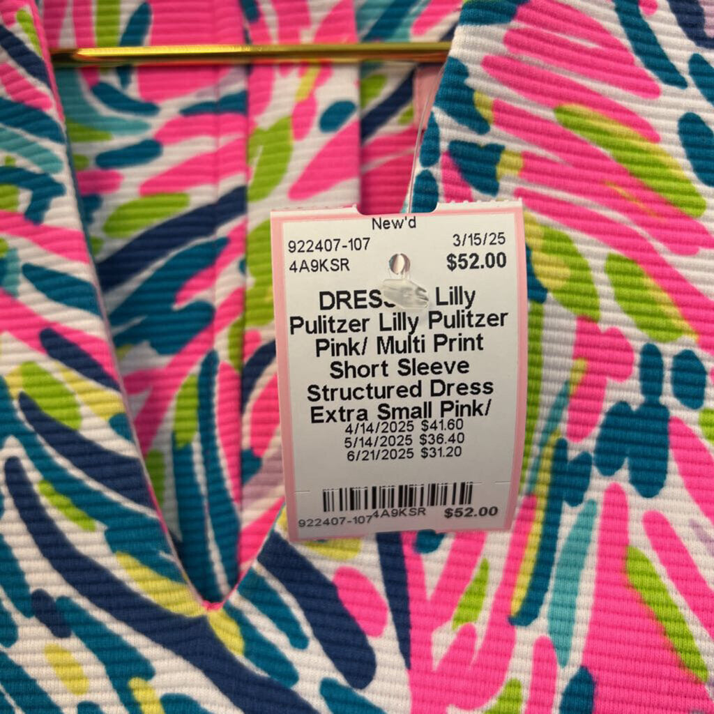 Lilly Pulitzer Pink/ Multi Print Short Sleeve Structured Dress Extra Small