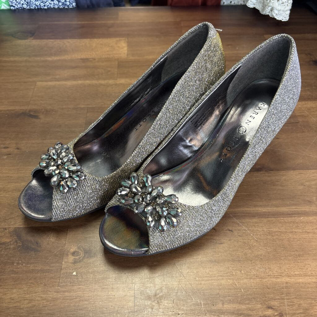 Karen Scott Silver/ Gold Sheen Shimmer Peep Toe Heels 6.5