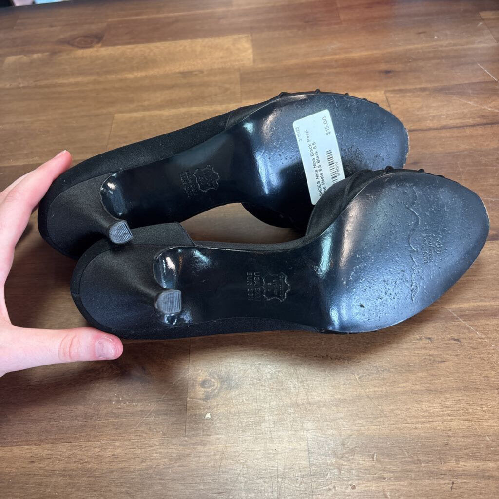 Nina Black Peep Toe Heels 6.5