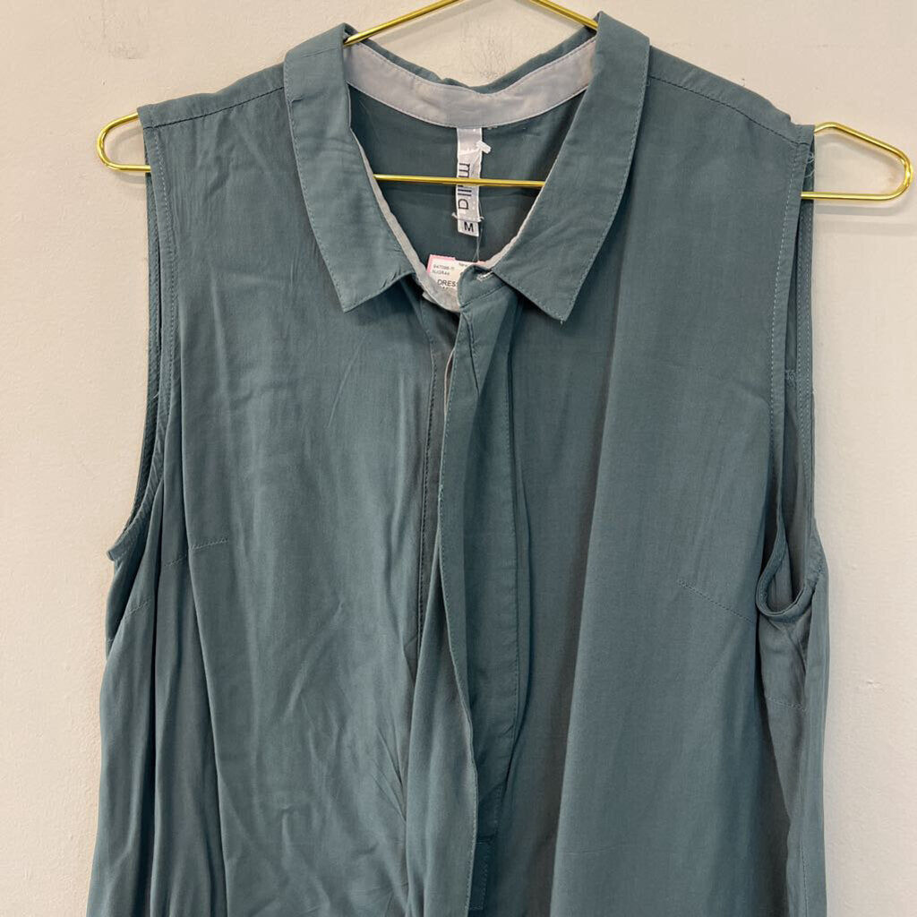 Miilla Green Sleeveless Half Button Down Dress Medium