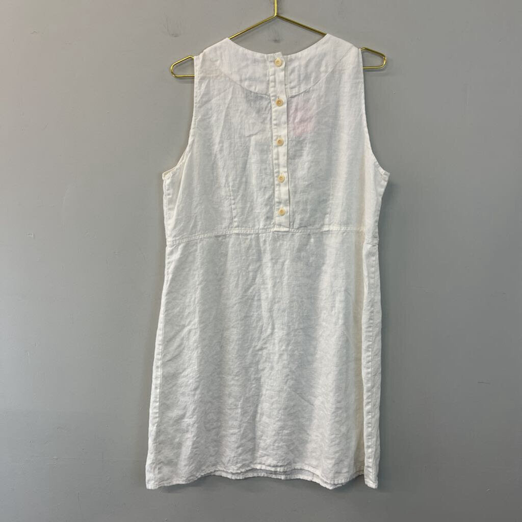 Flax 100% Linen White Sleeveless Shift Dress Medium