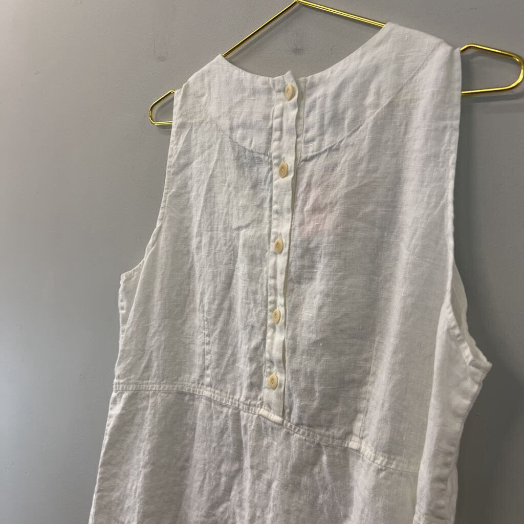Flax 100% Linen White Sleeveless Shift Dress Medium