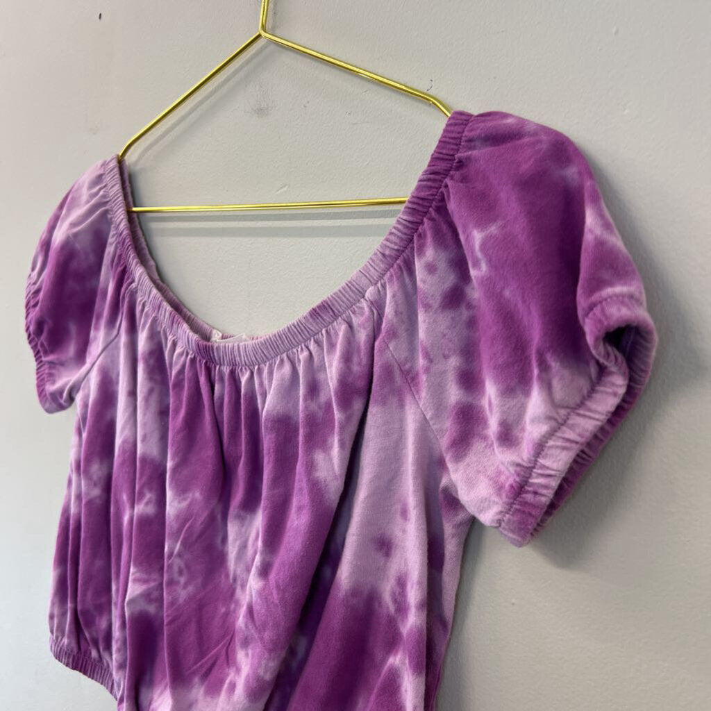 Double Zero Purple Tie Dye Short Puff Sleeve Crop Top Large