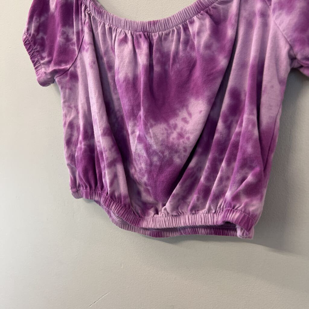 Double Zero Purple Tie Dye Short Puff Sleeve Crop Top Large