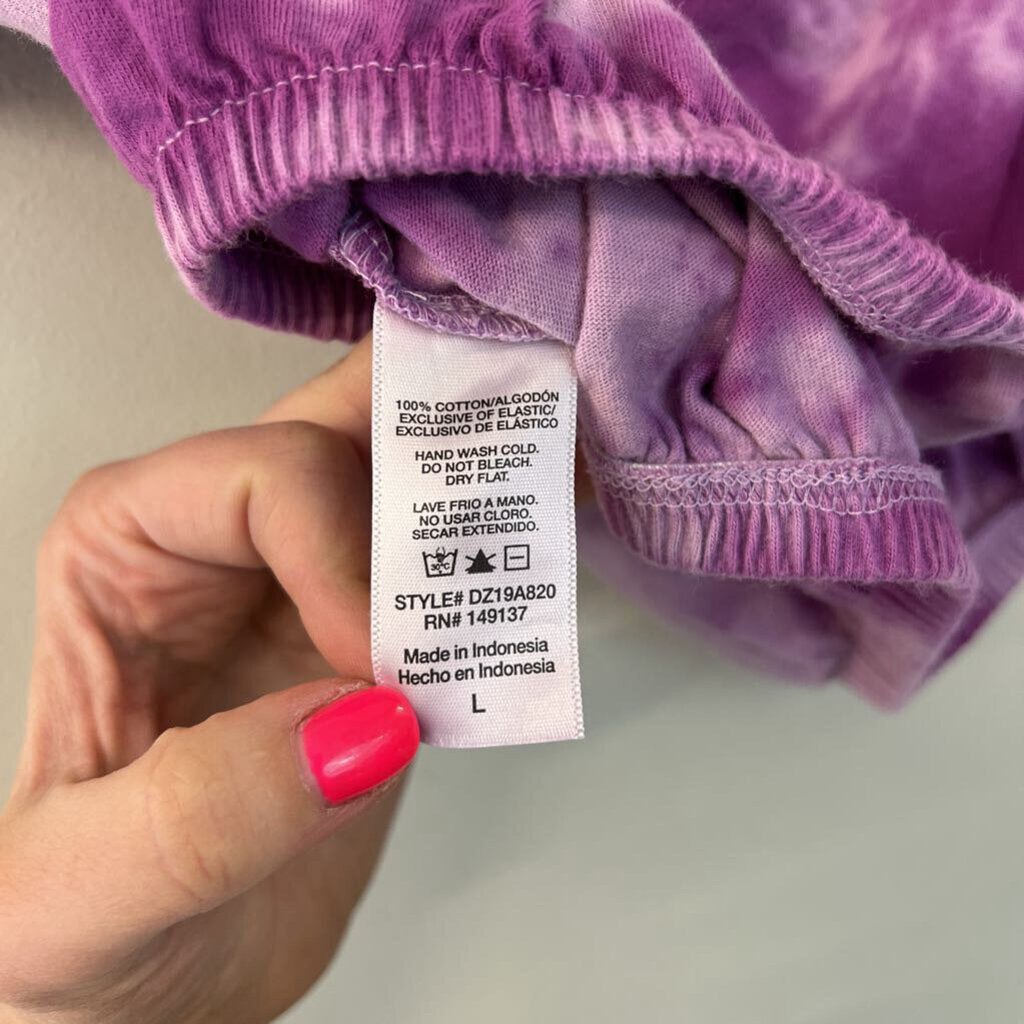 Double Zero Purple Tie Dye Short Puff Sleeve Crop Top Large