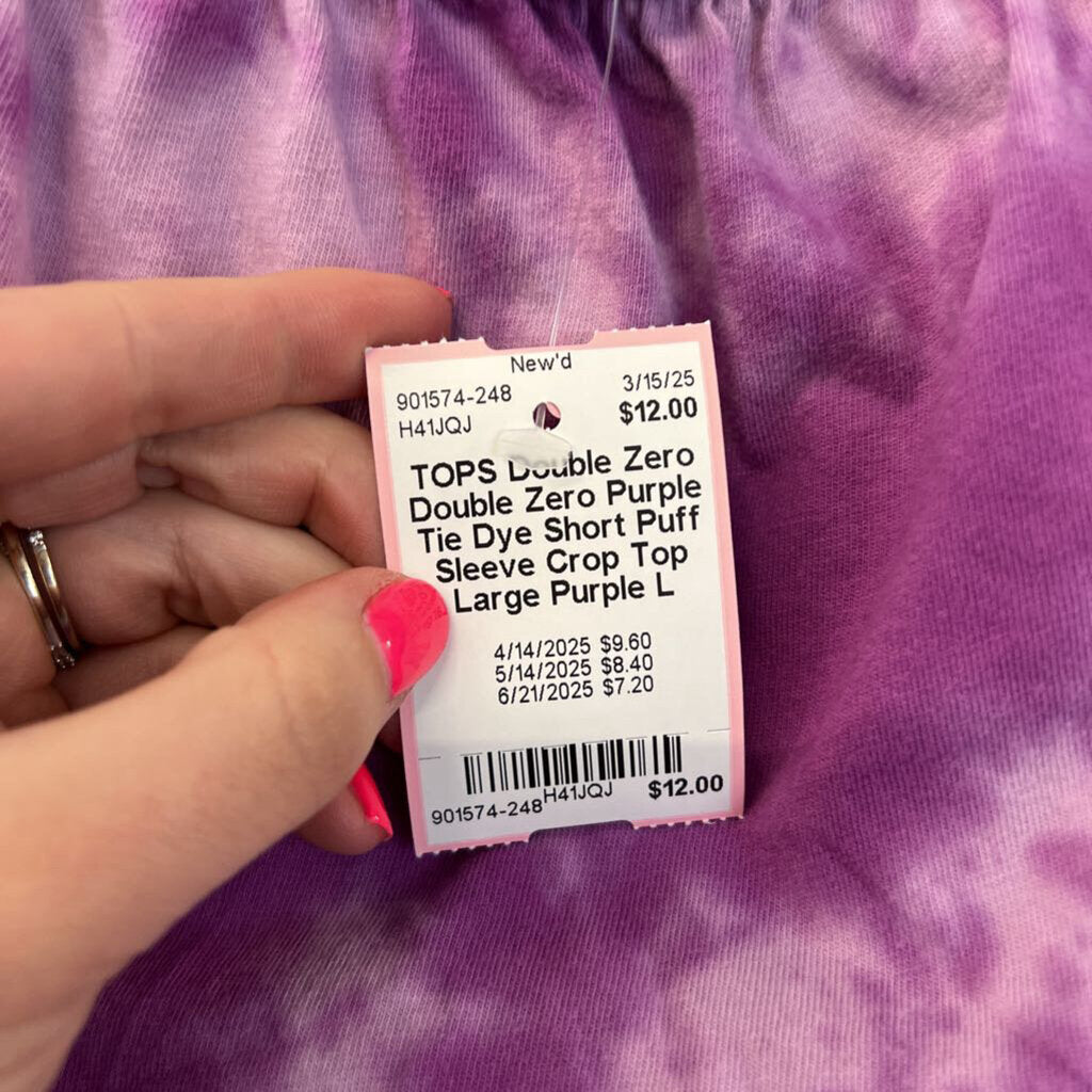 Double Zero Purple Tie Dye Short Puff Sleeve Crop Top Large