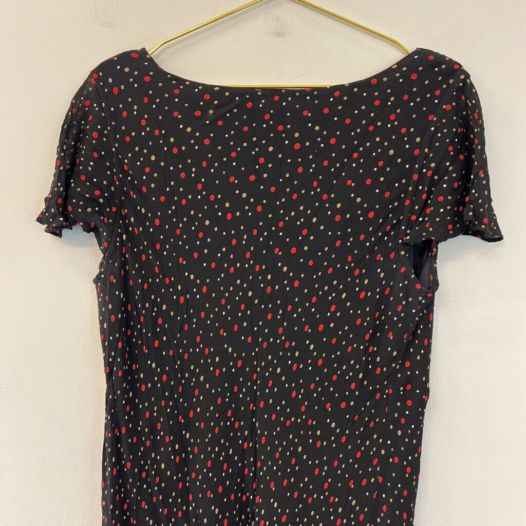 Black/ Red Dot Short Sleeve Midi Dress Extra Large