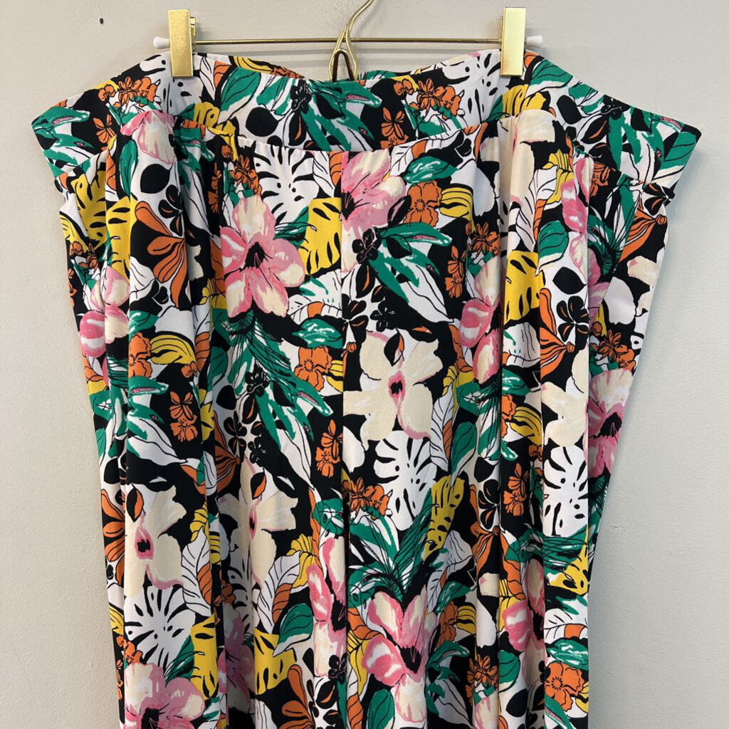 Lane Bryant Black/ Multi Tropical Print Wide Leg Pants 4XL
