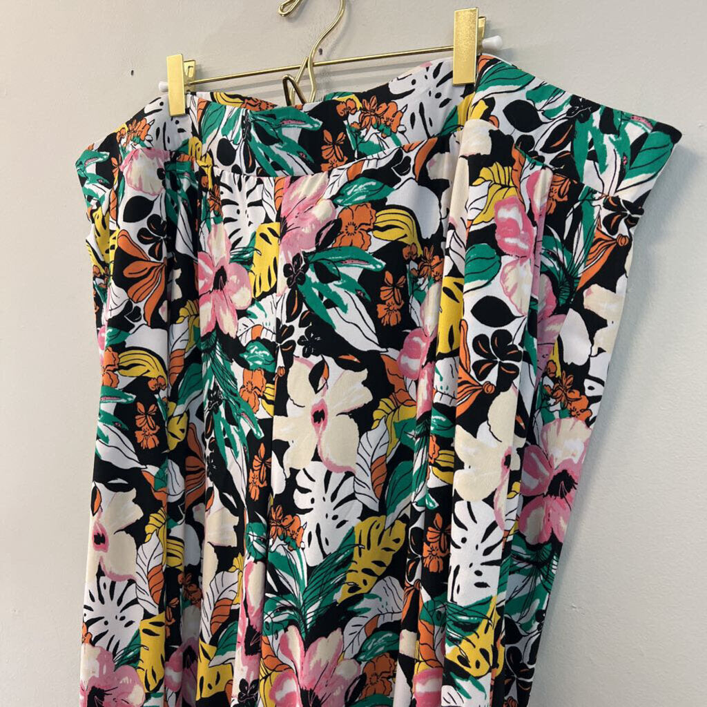 Lane Bryant Black/ Multi Tropical Print Wide Leg Pants 4XL
