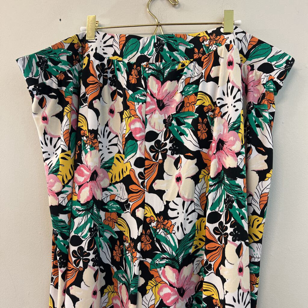 Lane Bryant Black/ Multi Tropical Print Wide Leg Pants 4XL