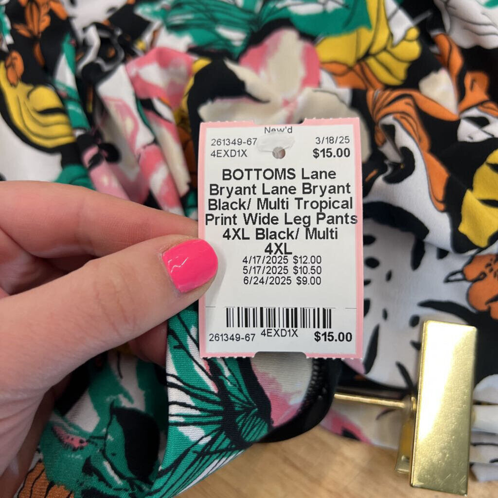 Lane Bryant Black/ Multi Tropical Print Wide Leg Pants 4XL