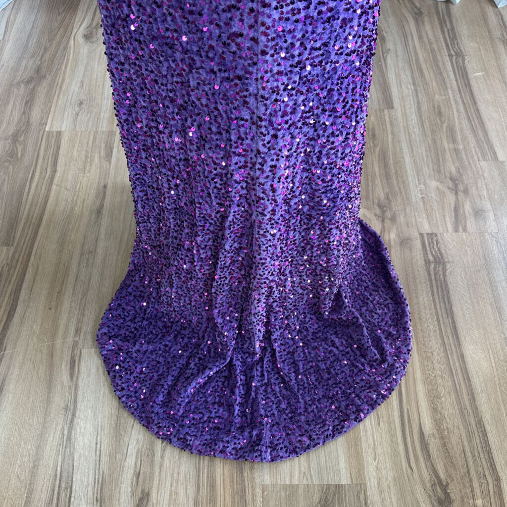 Purple Sequined One Shoulder Long Dress 12
