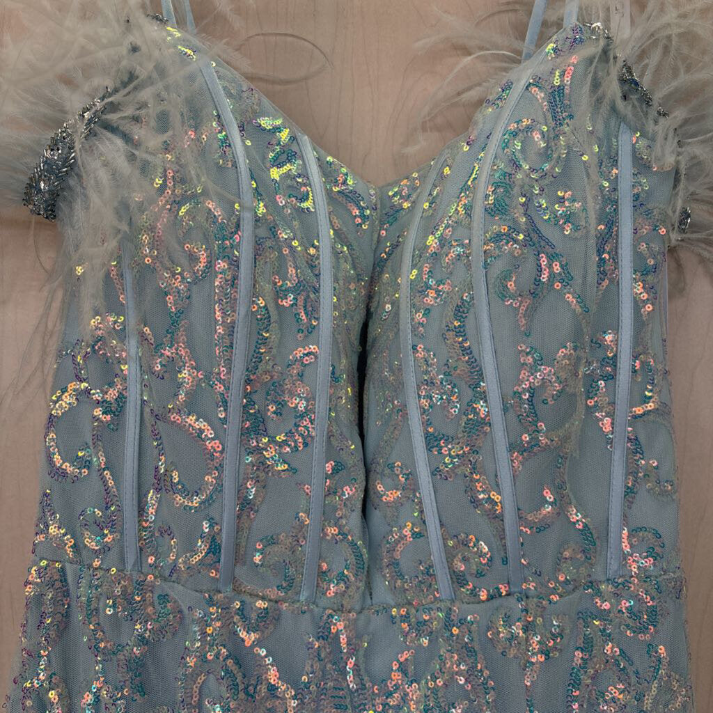 Jovani Feather And Sequin Long Dress 10