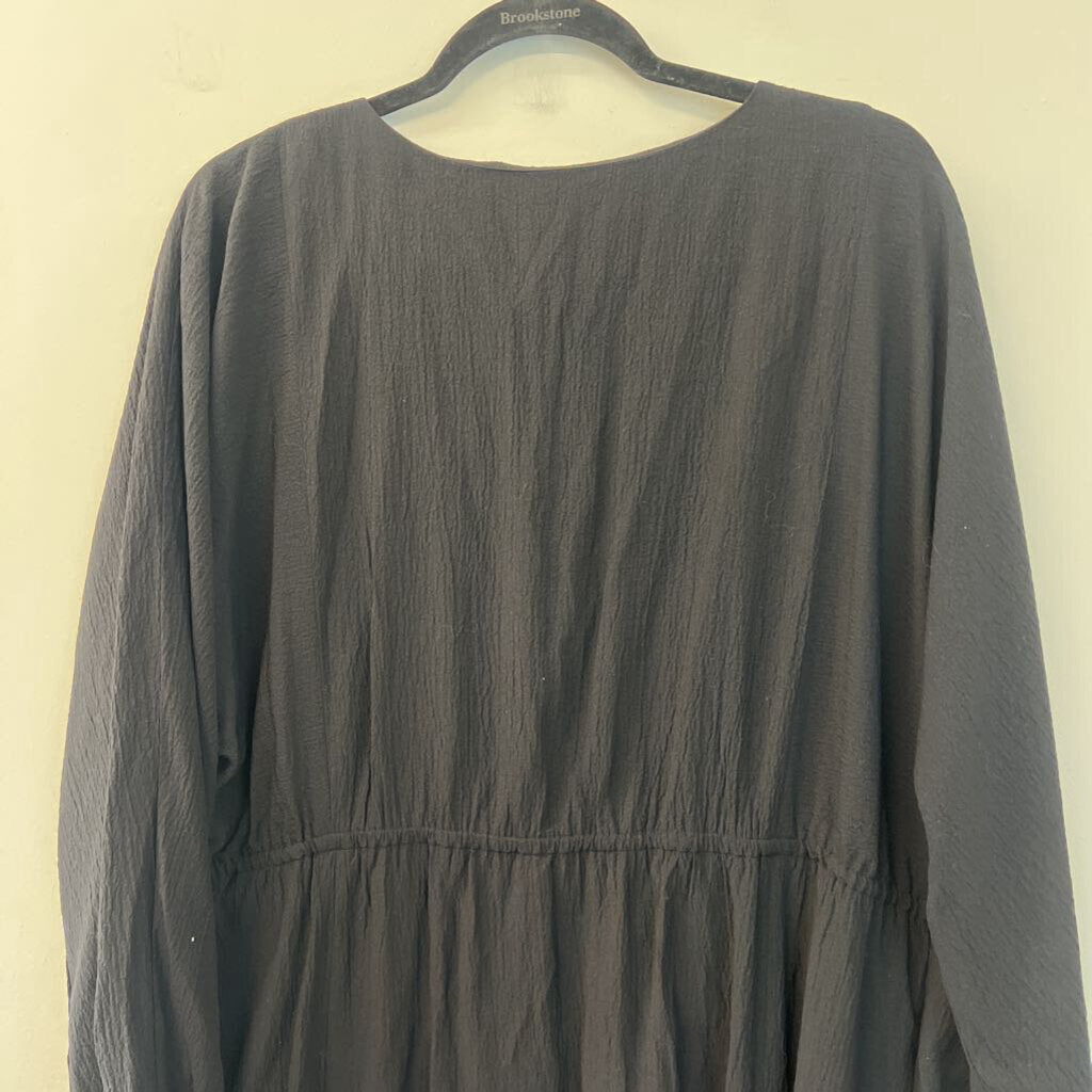 Calvin Klein Black Textured Long Sleeve Button Front Dress 14W