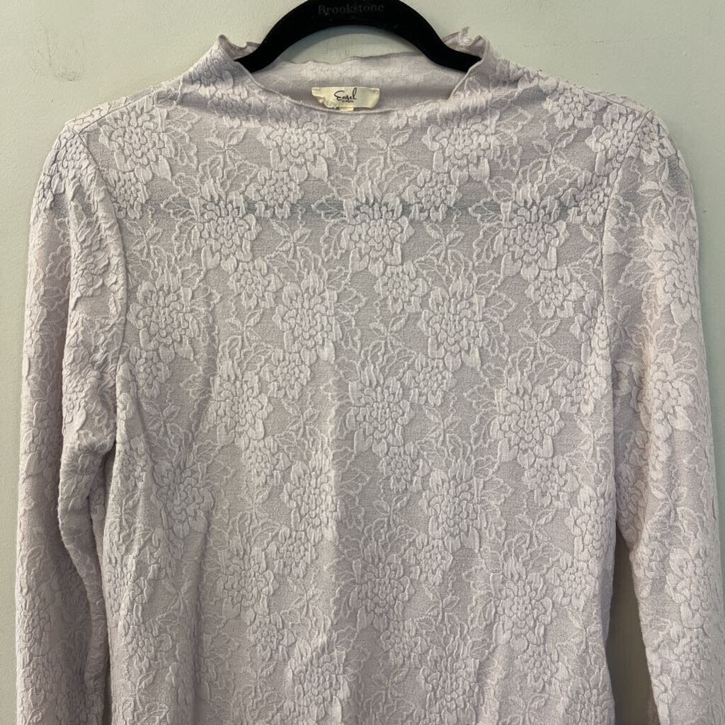Easel Light Purple Flower Print Mock Neck Long Sleeve Top Large