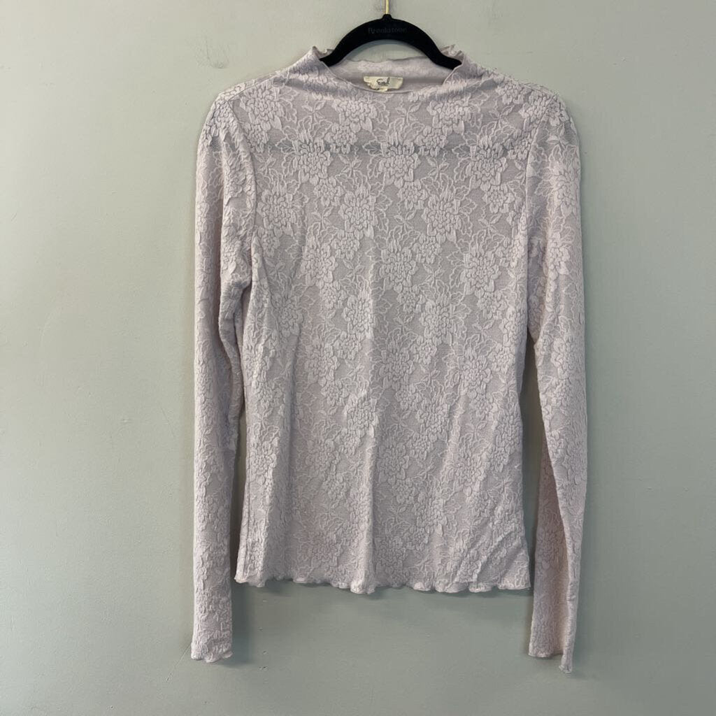 Easel Light Purple Flower Print Mock Neck Long Sleeve Top Large