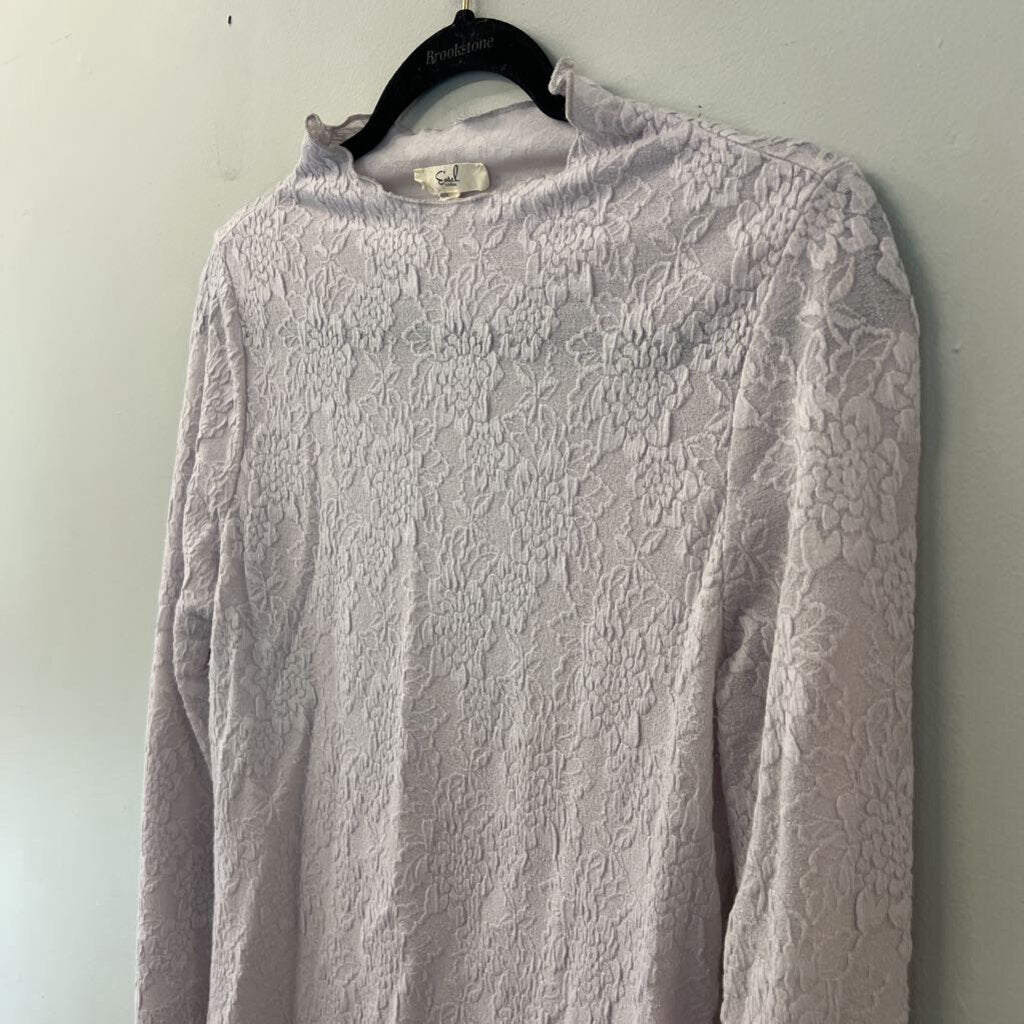Easel Light Purple Flower Print Mock Neck Long Sleeve Top Large