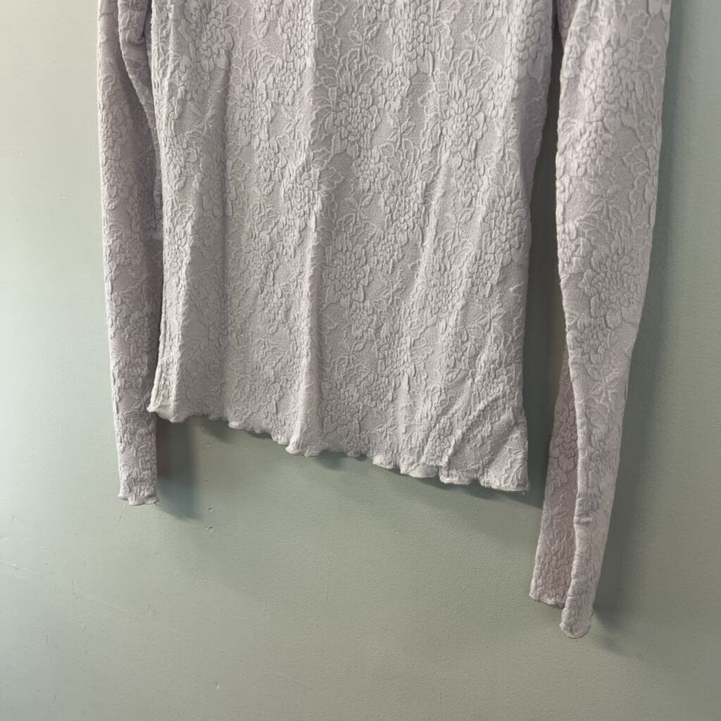Easel Light Purple Flower Print Mock Neck Long Sleeve Top Large
