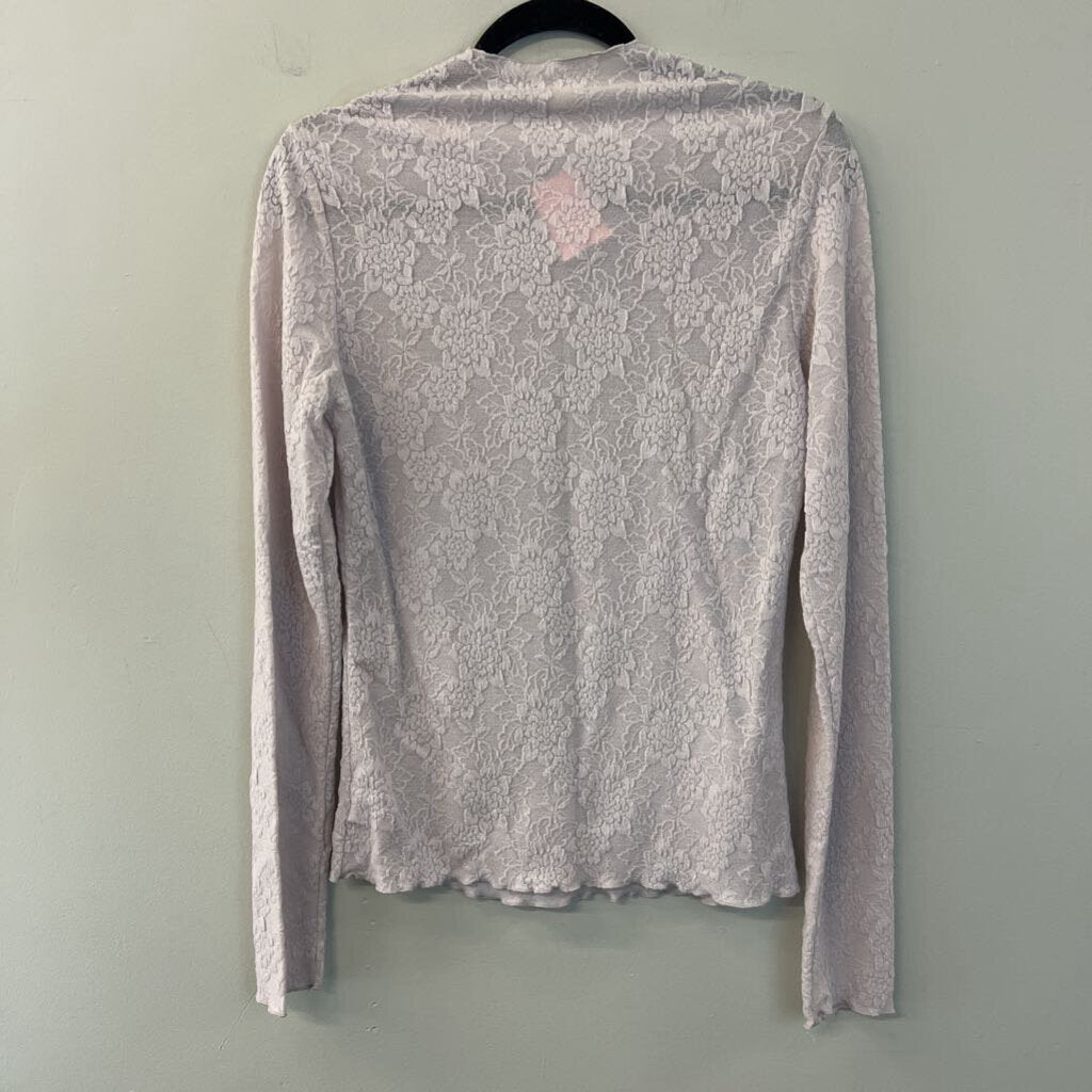 Easel Light Purple Flower Print Mock Neck Long Sleeve Top Large
