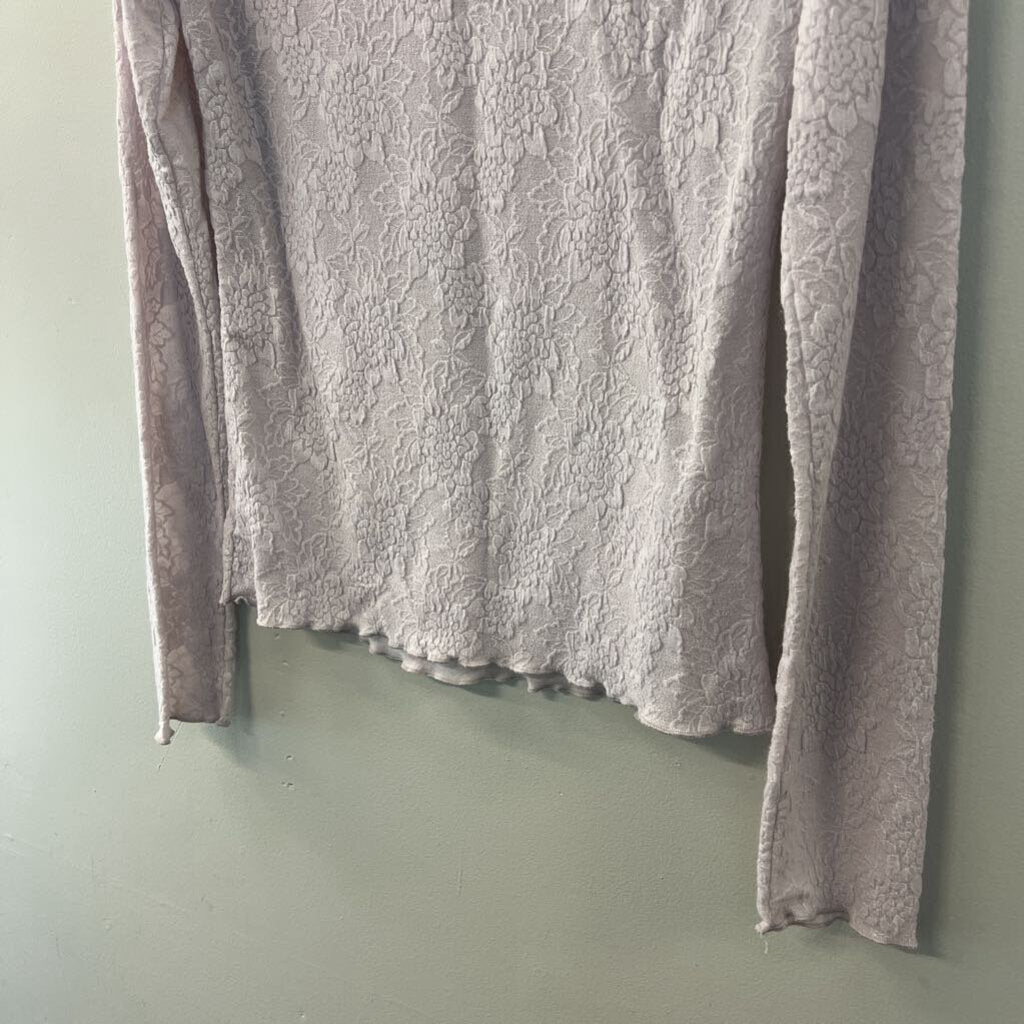 Easel Light Purple Flower Print Mock Neck Long Sleeve Top Large