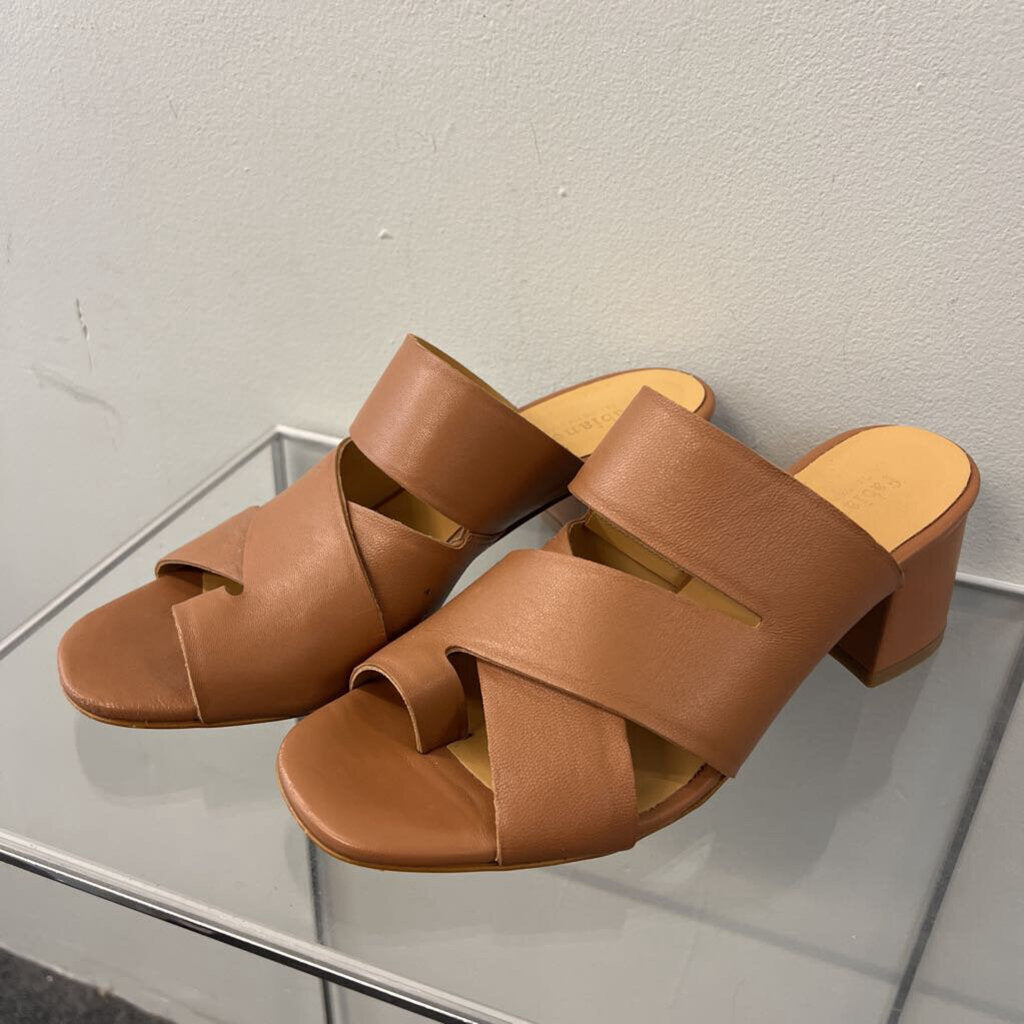 Fabianelli Brown Leather Strappy Sandal Block Heels 9