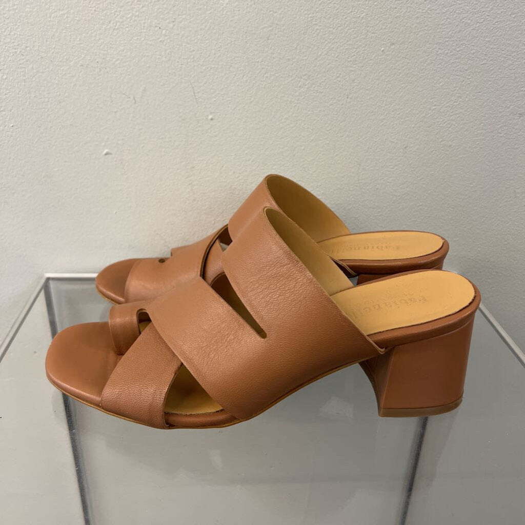 Fabianelli Brown Leather Strappy Sandal Block Heels 9