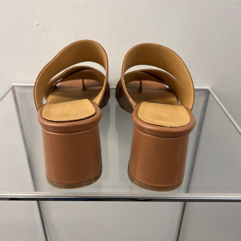 Fabianelli Brown Leather Strappy Sandal Block Heels 9