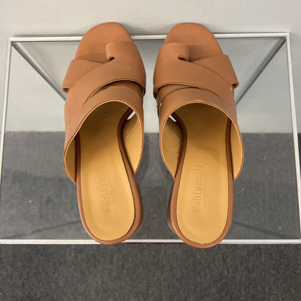 Fabianelli Brown Leather Strappy Sandal Block Heels 9