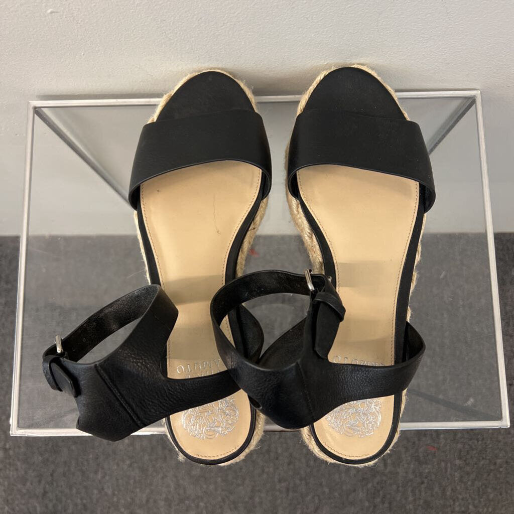 Vince Camuto Black/ Natural Platform Ankle Strap Sandals 9.5