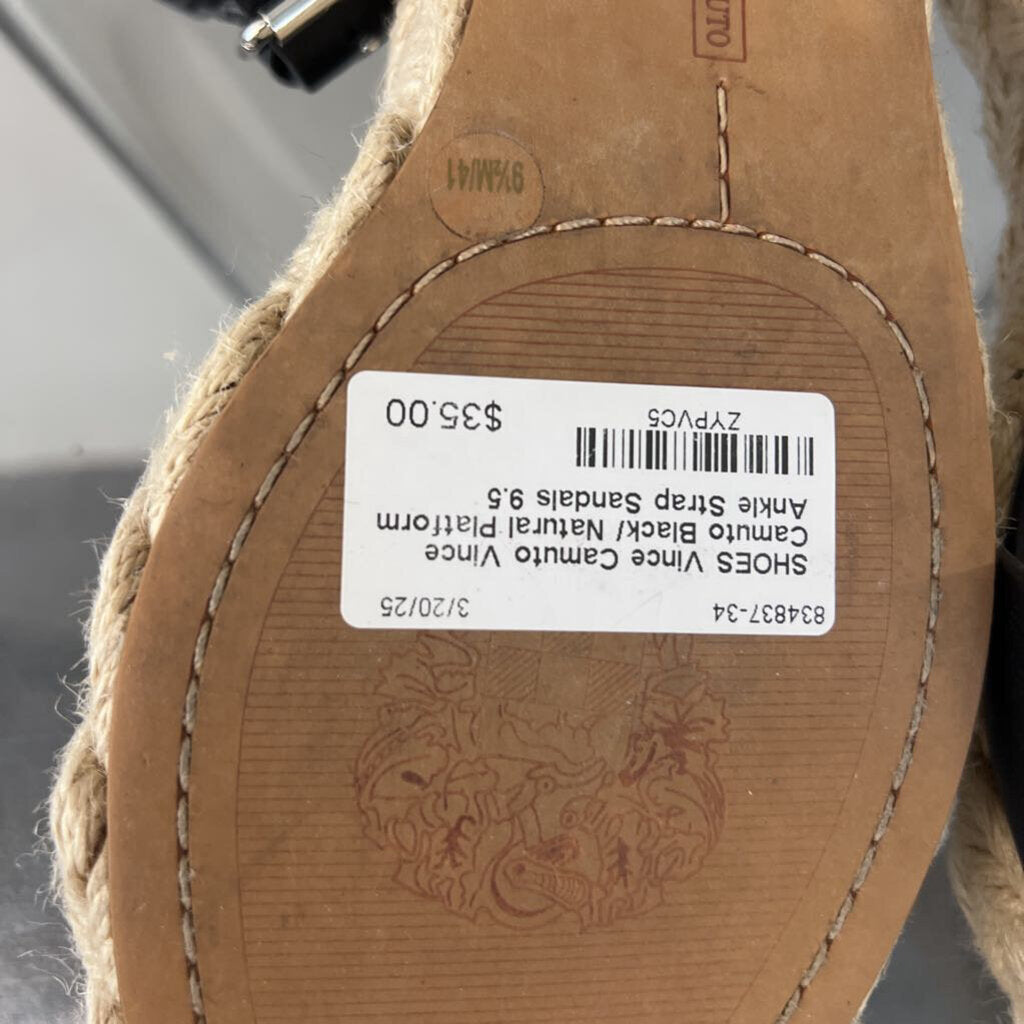 Vince Camuto Black/ Natural Platform Ankle Strap Sandals 9.5