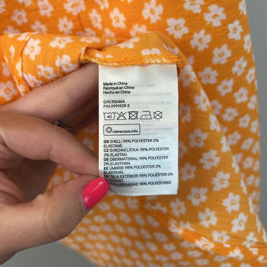 Divided Yellow/ White Flower Print Short Puff Sleeve Dress Medium