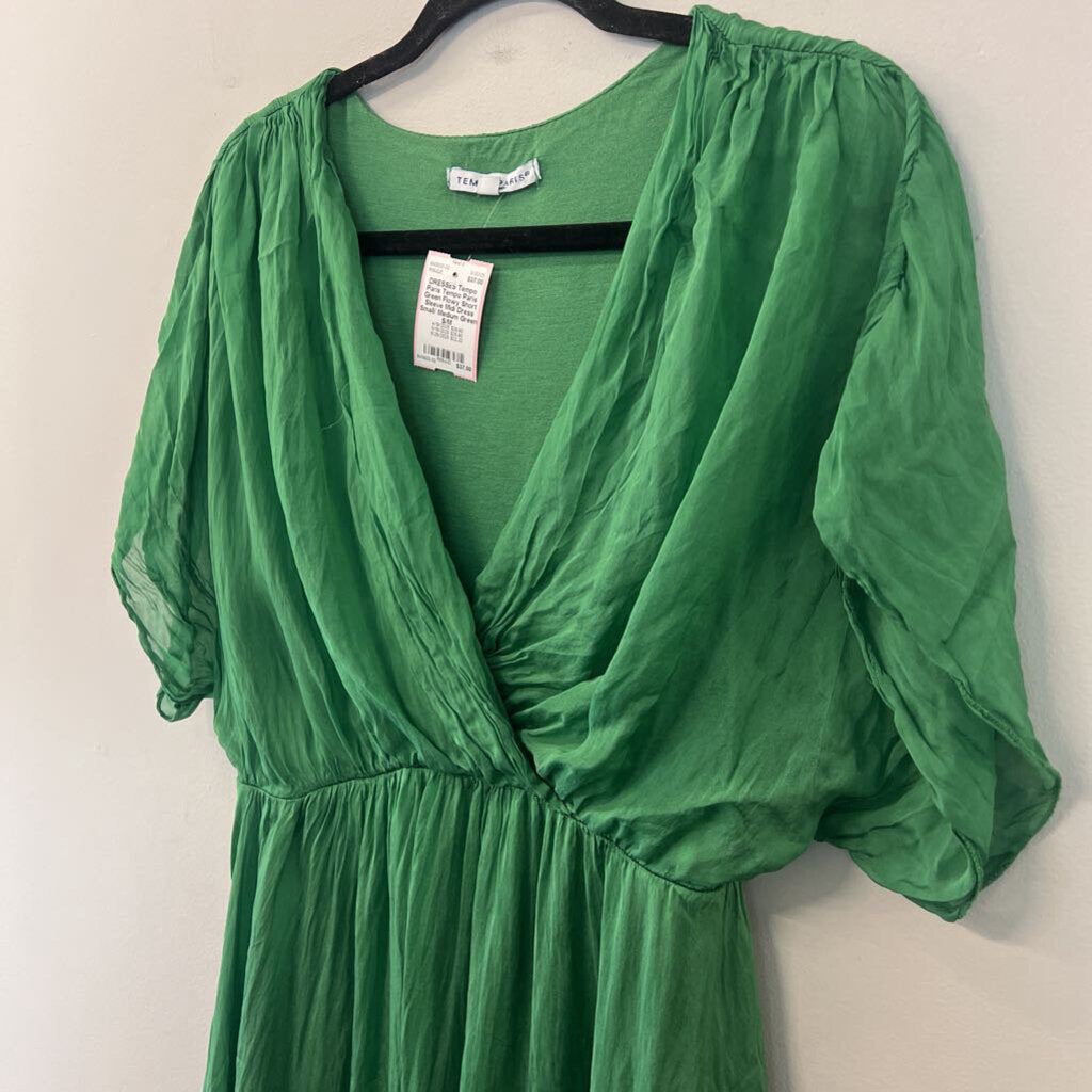 Tempo Paris Green Flowy Short Sleeve Midi Dress Small/ Medium