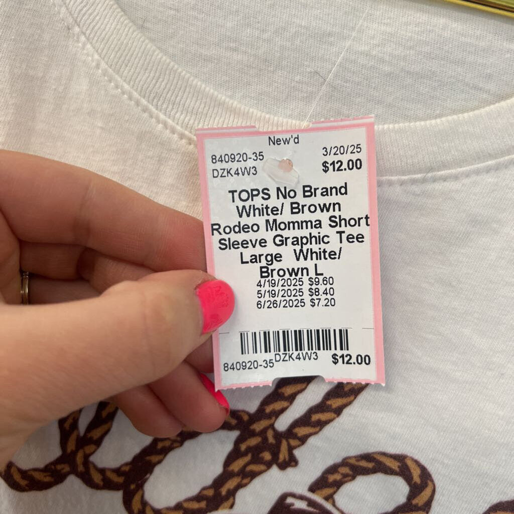 White/ Brown Rodeo Momma Short Sleeve Graphic Tee Large