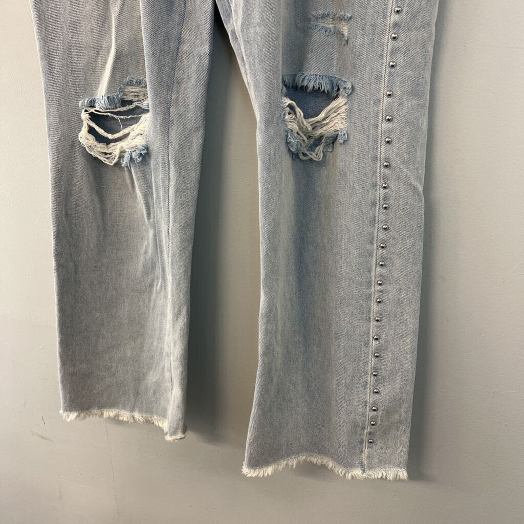 Fashion Nova Light Wash Studded Sides Distressed Jeans 13