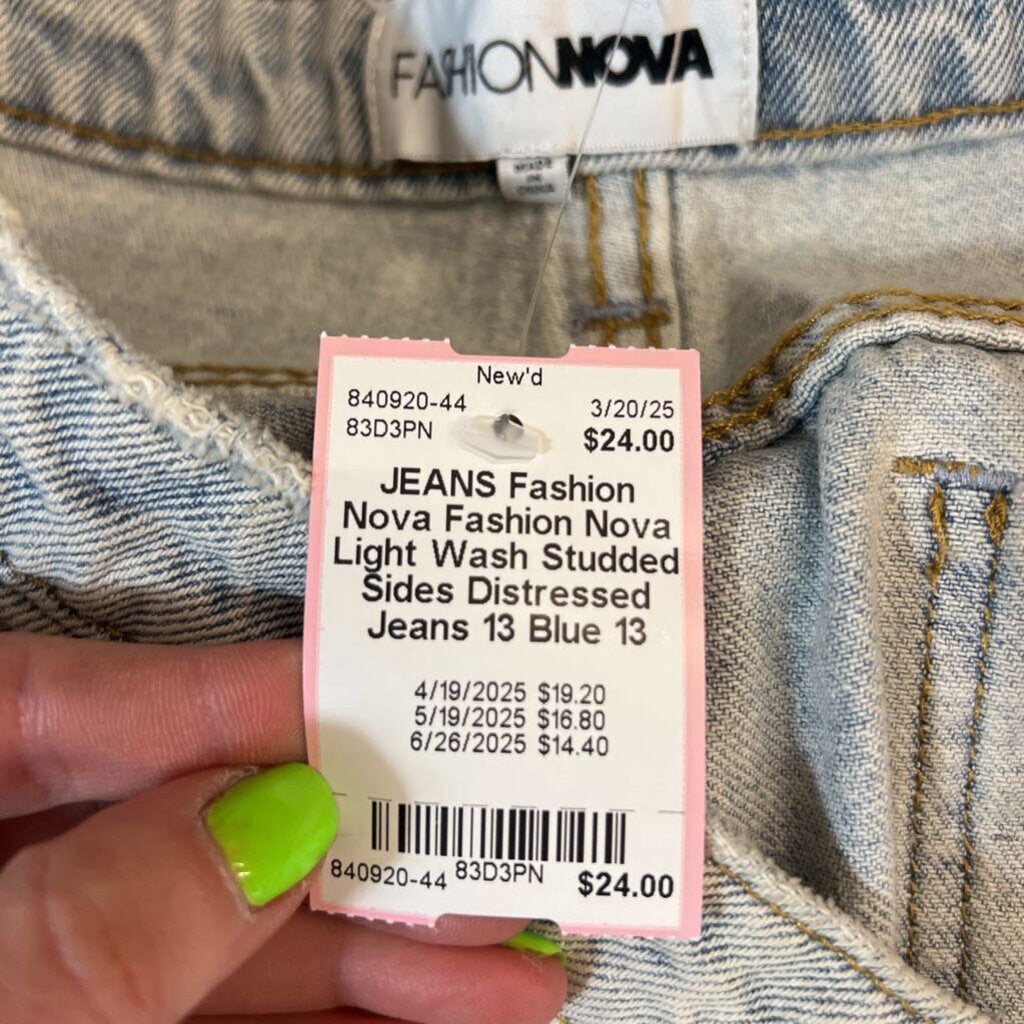 Fashion Nova Light Wash Studded Sides Distressed Jeans 13