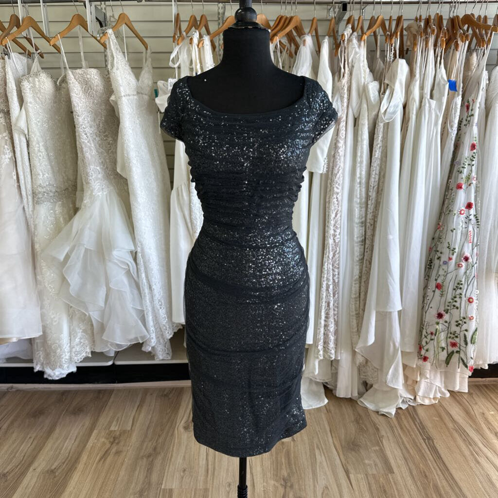 Ralph Lauren Grey Sequin Ruched Midi Dress 12